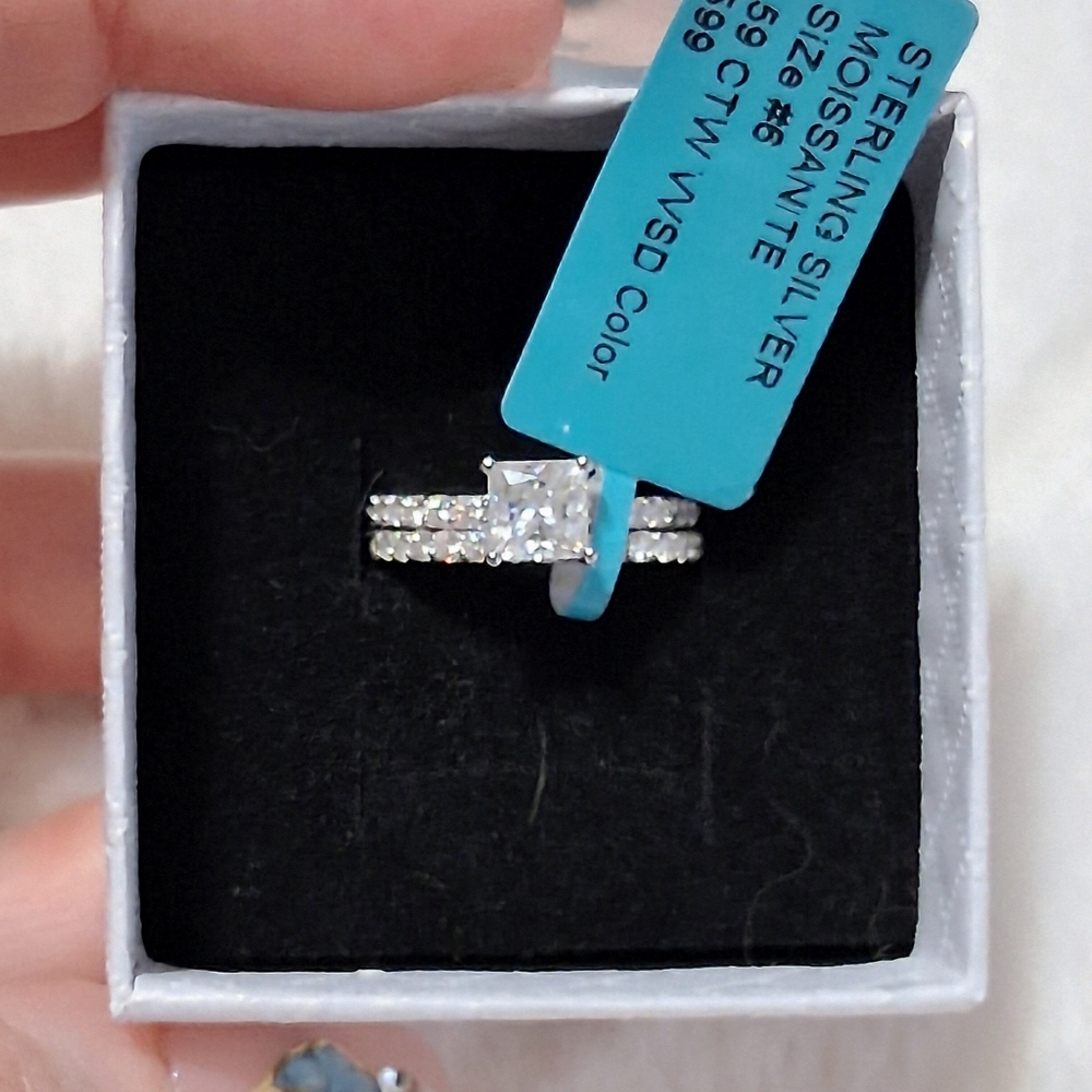 925 SS Moissanite Diamons Wedding Set Size 6